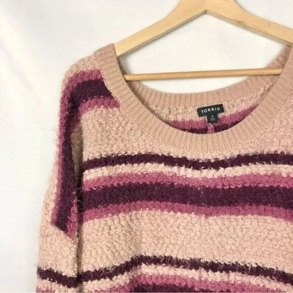 Torrid Popcorn Knit Drop Shoulder Pink & Purple Stripe Sweater 5 - Picture 7 of 7